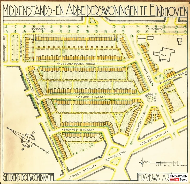 Bouwtekening middenstands- en arbeiderswoningen te Eindhoven, Franswa 1935